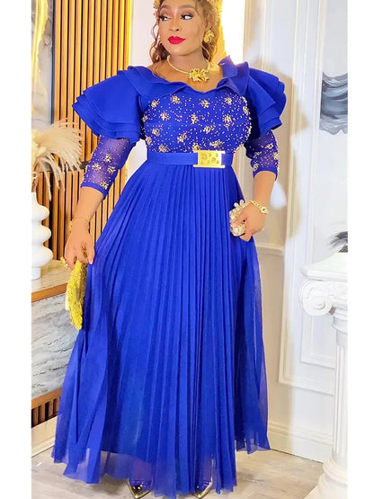 Plus Size African Party Dresses for Women 2025 New Fashion Dashiki Ankara Wedding Evening Gown Elegant Turkey Muslim Maxi Dress