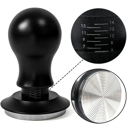 Apisonador de café de 54 mm con base ondulada, para espresso, con resorte y indicador de profundidad, de Barista, de 51 mm, 53 mm y 58 mm.