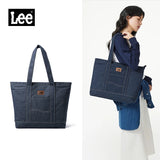 LEE Unisex Utility Canvas Leather Zipper Tote Bag Casual Denim Daily Shopping Handbag Women Men Durable Student School Book Bag