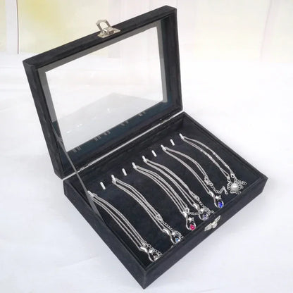 Caja de joyería negra, caja para pulseras, caja para collares, caja pequeña arqueada, caja de exhibición, caja de almacenamiento de joyas con cubierta de franela