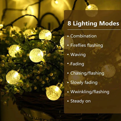Globo de cristal solar led luzes da corda 60 led 8 modos de iluminação ip65 luz de fadas guirlanda de natal para decoração de festa de jardim 1pc/2pcs
