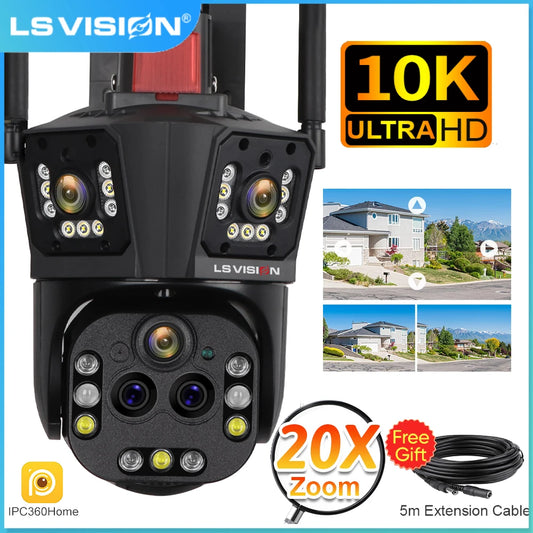 LS VISION 10K Outdoor WiFi Camera 20X Zoom Three Screen CCTV External IP Cam 20MP Security Ai Tracking Video Surveillance Camera