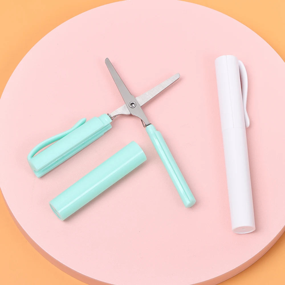 Tijeras portátiles con forma de bolígrafo, tijeras plegables creativas y seguras, herramienta multifunción para cortar papel, suministros para la escuela y la oficina.