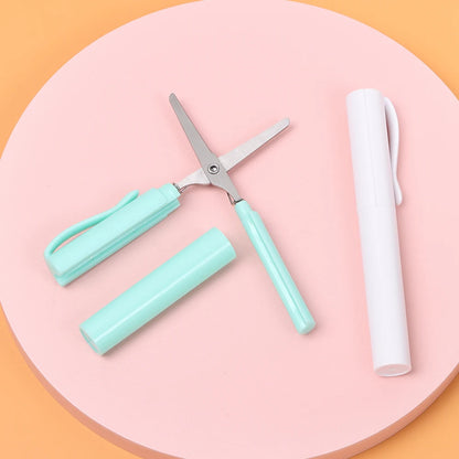 Tijeras portátiles con forma de bolígrafo, tijeras plegables creativas y seguras, herramienta multifunción para cortar papel, suministros para la escuela y la oficina.