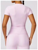 NCLAGEN - Camiseta deportiva para mujer, para correr, de verano, de manga corta, cuello redondo, transpirable, elástica, para gimnasio, yoga, fitness, ajustada, activa