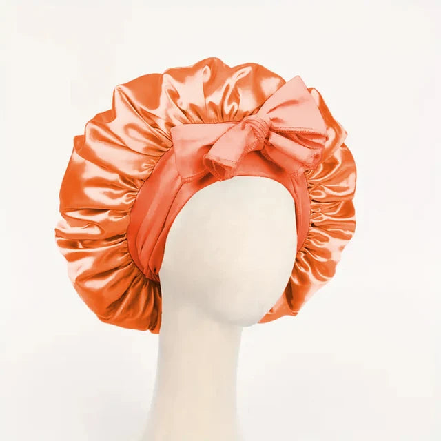 Gorro de cetim de seda ajustável Bonne para dormir gorro de cabelo com gravata para mulheres e homens