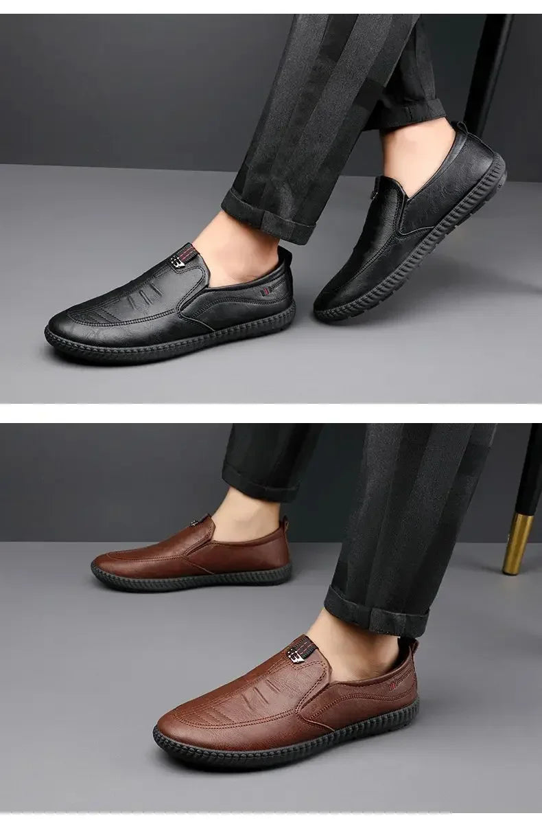 Men Leather Shoes Breathable Business Summer Slip on Loafers Man Casual Black Flats Driving Walking Shoes Moccasins