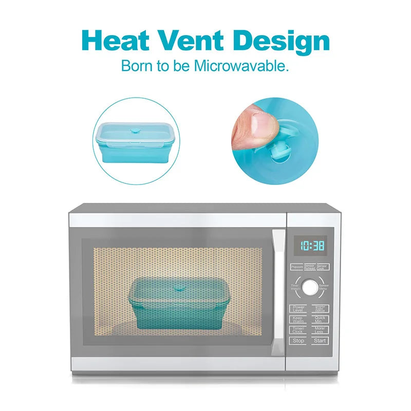 Collapsible Silicone Food Storage Container,Bento Lunch Boxes For Kitchen, Microwave Safe. Foldable Design Saves Your Space.