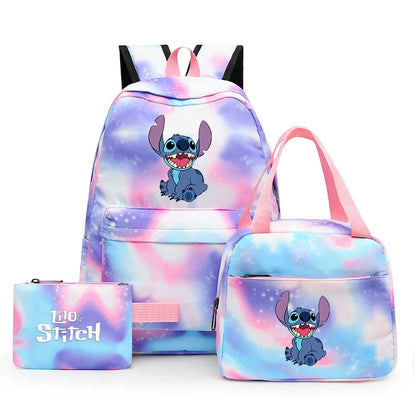 3pcs Disney Lilo Stitch Colorful Backpack with Lunch Bag for Women Student Teenagers Rucksack Casual School Bags Sets