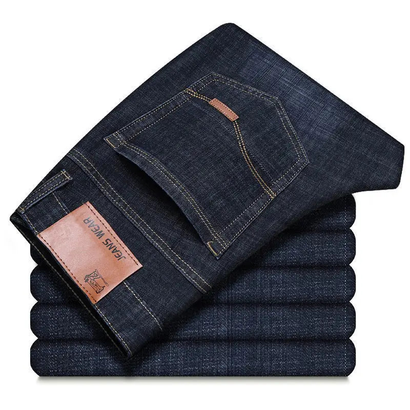 2025 men's fashion business jeans classic style casual elastic slim fit jeans men's denim pants black blue