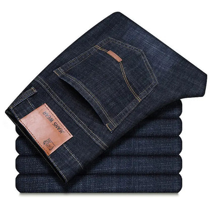2025 men's fashion business jeans classic style casual elastic slim fit jeans men's denim pants black blue