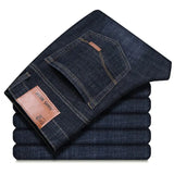 2025 men's fashion business jeans classic style casual elastic slim fit jeans men's denim pants black blue