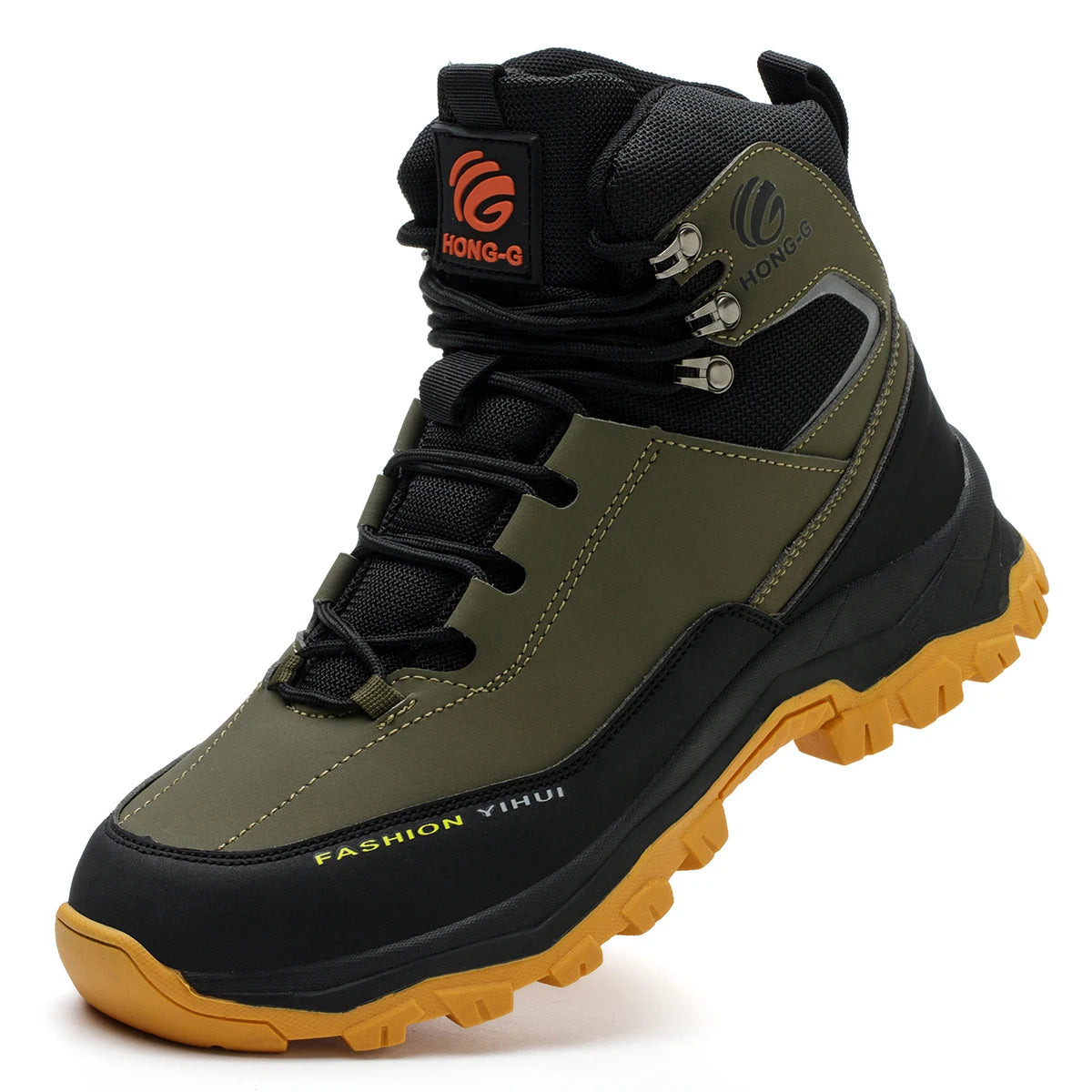 Rotary Buckle Men's Work Boots Safety Steel Toe Indestructible Shoes Anti-smash Puncture-Proof Work Shoes 38-47