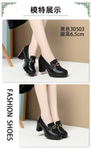 Soft Leather Black Shoe Woman Block Pumps 2024 Thick Bottom Platform Shoes Model Office Work 6.5 cm 8 cm High Heels Grace