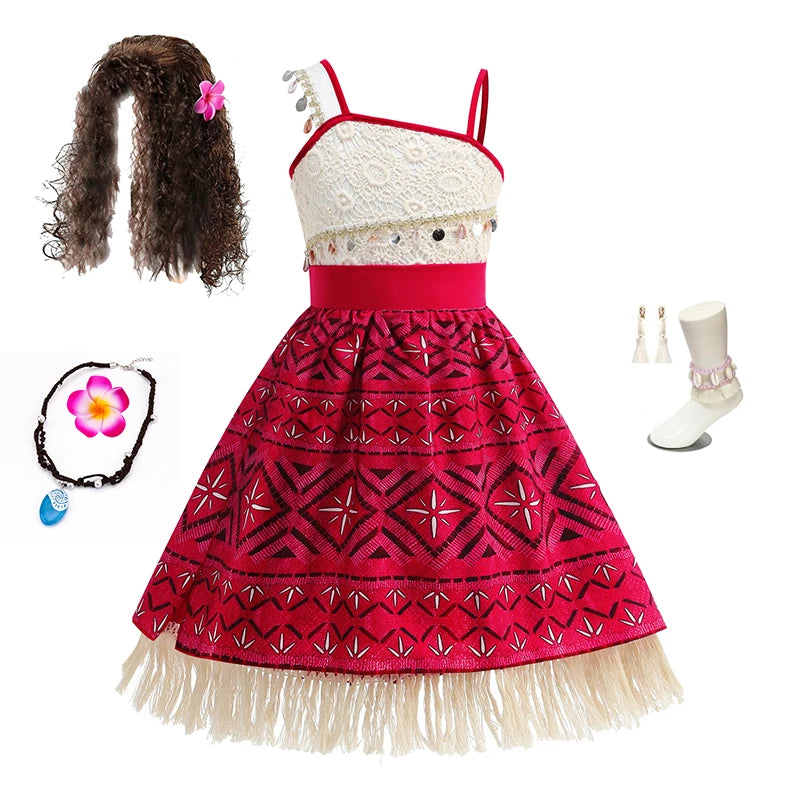 Disney Moana 2 Vaiana Costume Girls Princess Dress Children Purim Lace Clothes Kids Cartoon Cosplay Outfits Birthday Party Frock