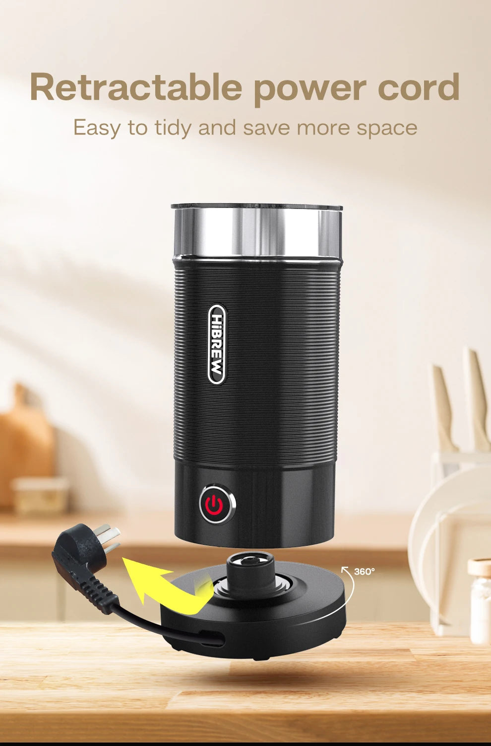 HiBREW Milk Frother Frothing Foamer Chocolate Mixer Cold/Hot Latte Cappuccino Fully Automatic Milk Warmer Cool Touch M1A
