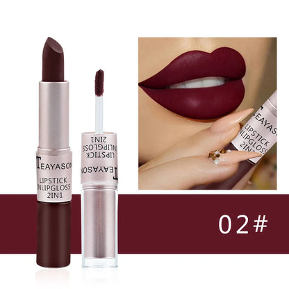 Lápiz labial mate aterciopelado de larga duración, brillo labial de doble cabezal, taza antiadherente, brillo labial, tinte voluminizador, lápiz labial resistente al agua, maquillaje