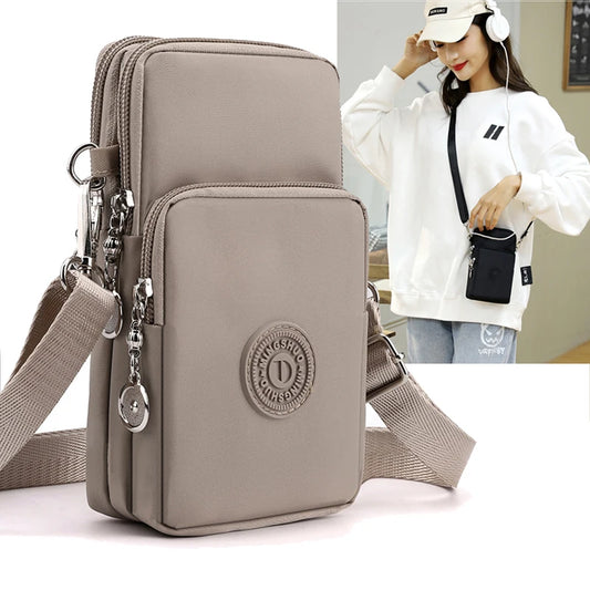 Bolso de nailon para teléfono móvil para mujer, monedero con correa, bandolera pequeña, cartera de viaje