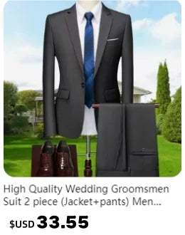 Traje de novio para boda 2025, corte entallado, 2 piezas (chaqueta y pantalón), transpirable (corbata incluida), ideal para padrinos de boda, fiestas y bailes de graduación.