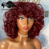 Short Curly Bob Wig Human Hair With Bangs Ready to Go Glueless Bouncy Curly Human Hair Wigs Machine Made Afro Wigs for Women