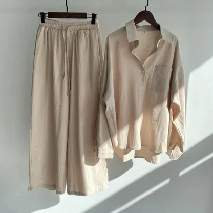 Plus size 2024 amazon mais vendido feminino vintage plus size algodão camisa de linho terno cintura alta solto ajuste calças 2 peça conjunto