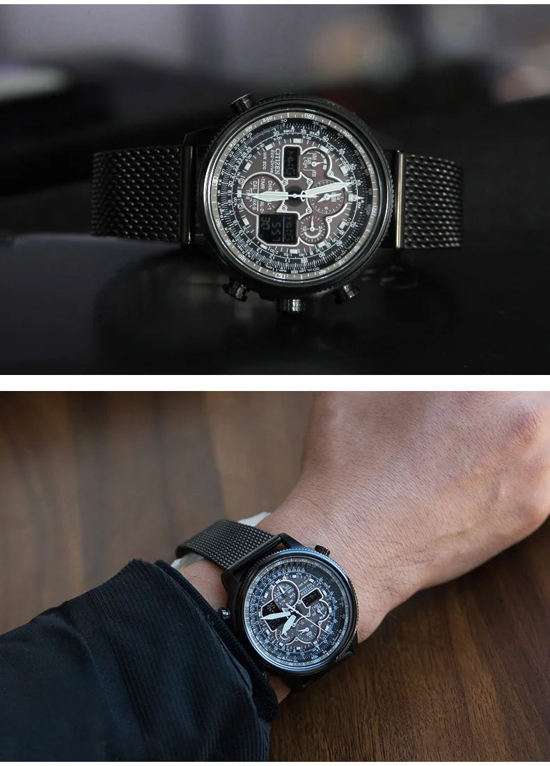 Reloj CITIZEN Skyhawk para hombre, de lujo, resistente al agua, de acero inoxidable, de cuarzo, informal, de negocios.