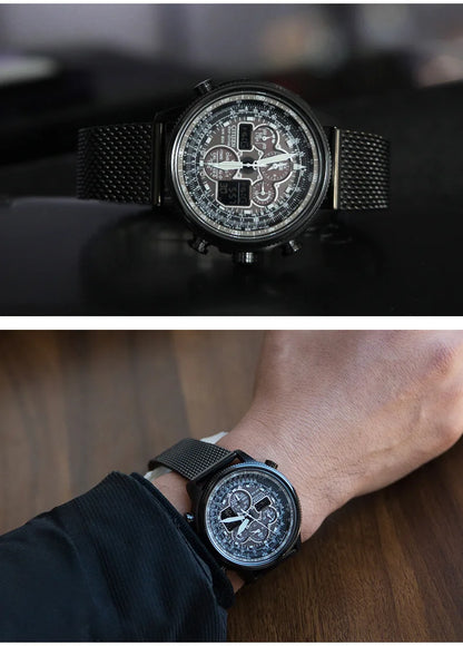 Reloj CITIZEN Skyhawk para hombre, de lujo, resistente al agua, de acero inoxidable, de cuarzo, informal, de negocios.