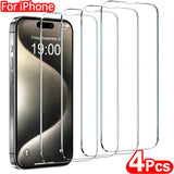 Protetor de Tela de Vidro Temperado para iPhone, Película Protetora, 15, 14, 13, 12, 11 Pro Max, 6, 7, 8 Plus, X, XS, XR, 4Pcs
