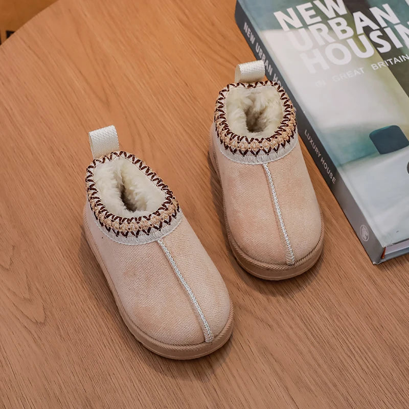 2026 New Fashion Children's Ankle Boots Soft Winter Causal Girls Cotton Shoes Solid Color Kids School Plush Boots Warm Shoes