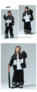 Boys Hip Hop Pullover Street Dance Cargo Pants Girls High Collar Sweatshirt Outfits Kids Jazz Sport Clothes Set Child Streetwear