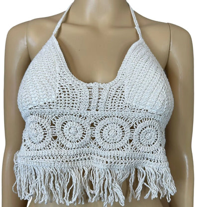 Vest Short Tank Women's Boho Fringe Backless Halter Tie Neck Underwear Outerwear with Neck Hanging Embroidery Tassel Suspender