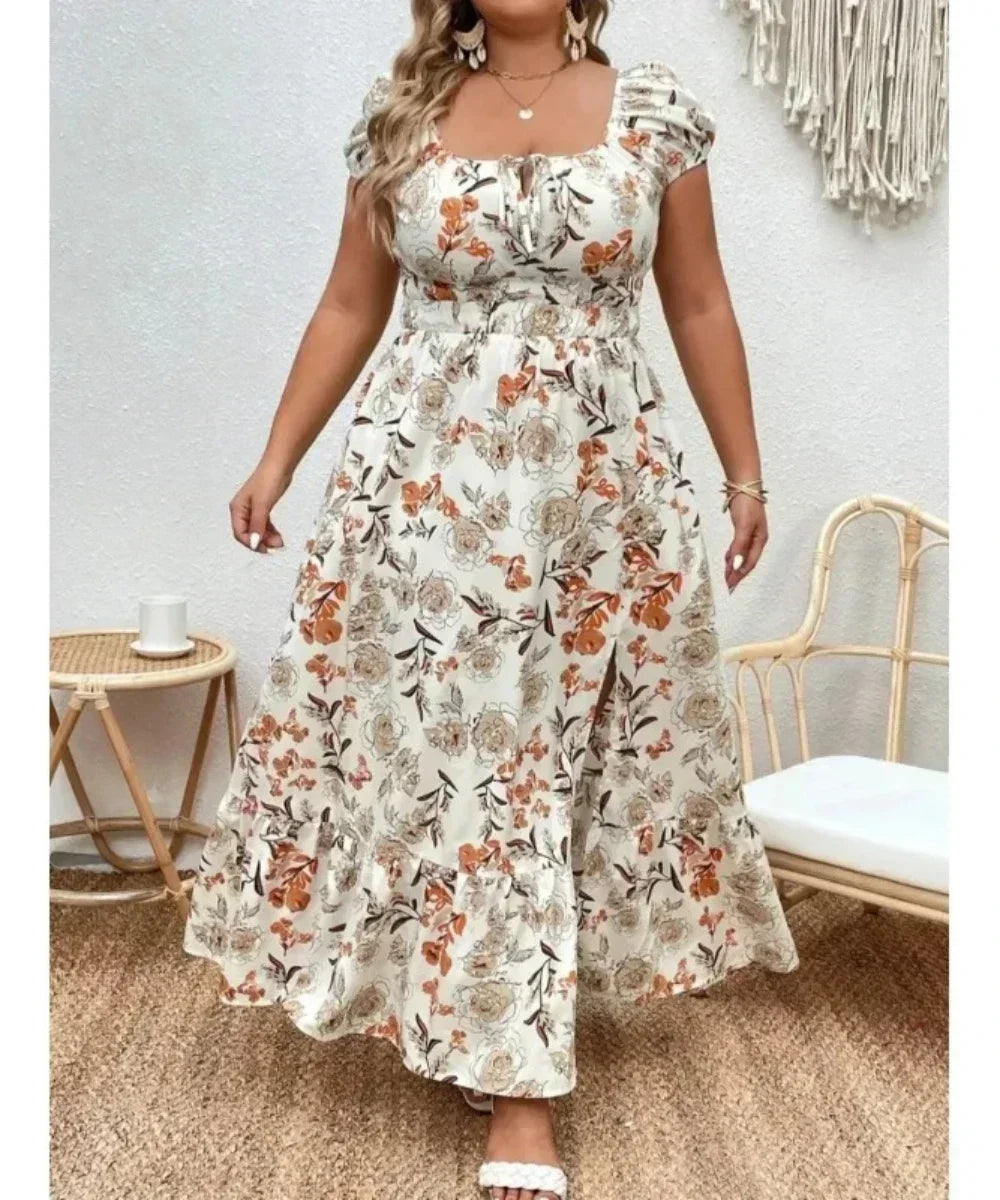 Vestido largo informal de fiesta con estampado floral para mujer, talla grande 1-5XL, ideal para exteriores, de verano, holgado 