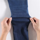Women's Thermal Jeans Winter Snow Warm Plush Stretch Jeans Lady Skinny Thick Fleece Denim Long Pants Retro Blue Pencil Trousers