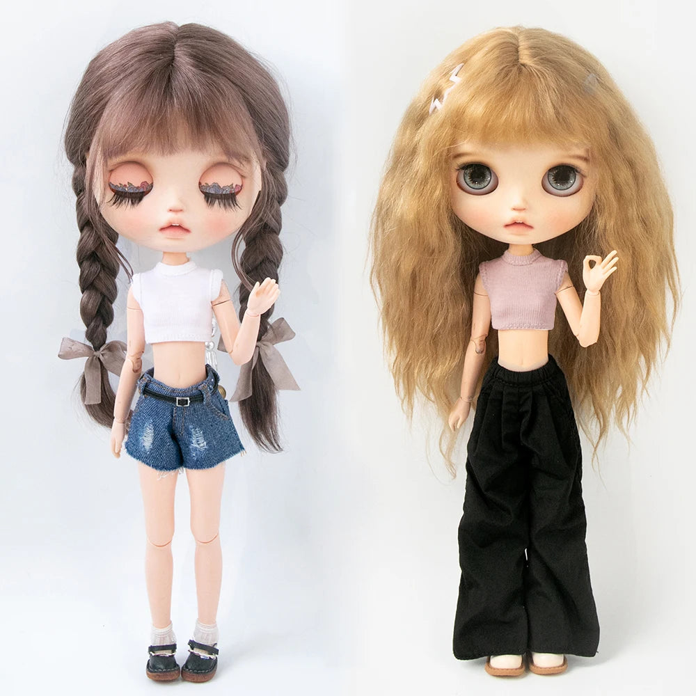 Blythe Clothing Fashion Vest Tops Denim Shorts Casual Pants Belt Multicolor for Licca Azones Ob22 24 Ker YMY Doll Accessories