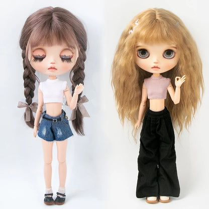 Blythe Clothing Fashion Vest Tops Denim Shorts Casual Pants Belt Multicolor for Licca Azones Ob22 24 Ker YMY Doll Accessories