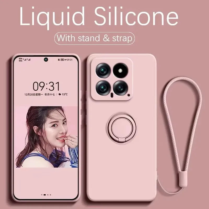 Luxury Liquid Silicone Magnetic Holder Stand Phone Case For XiaoMi 13T 14T 15 Redmi 13C 4G Note 12 13 14 Pro Plus 5G Back Cover