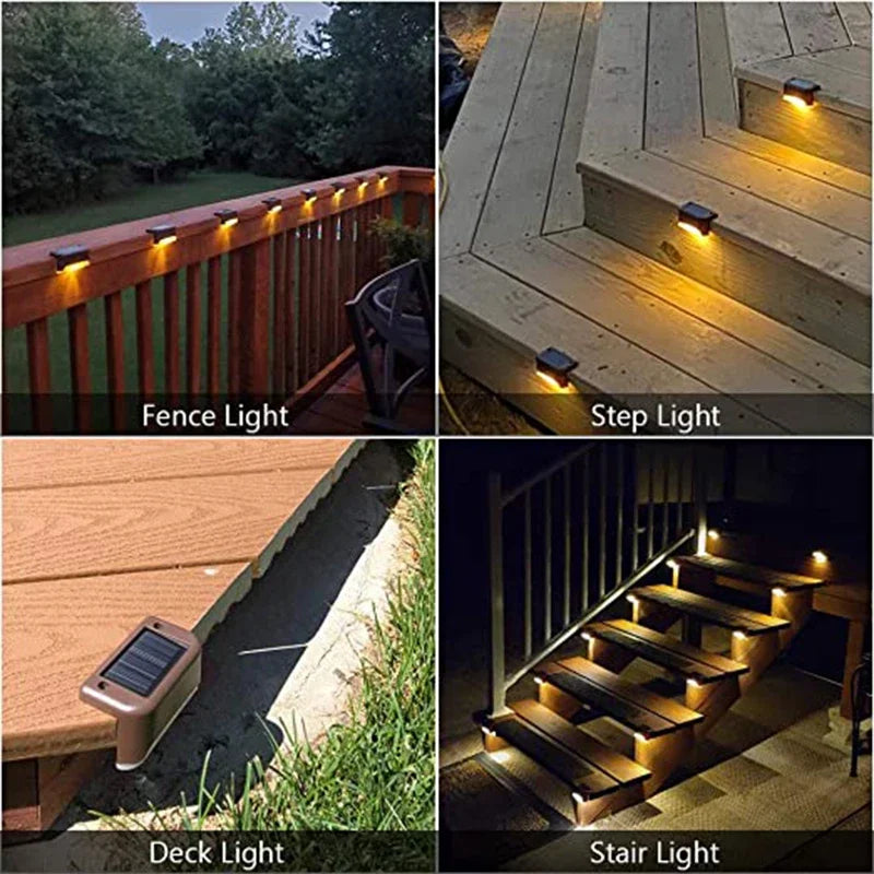 Outdoor Solar Step Lights Warm White LED Waterproof Stair Path Lighting for Garden Patio Fence Balcony Decoration Solar Power