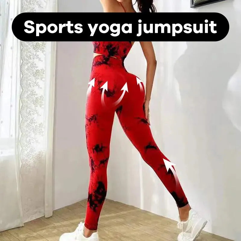 Conjunto deportivo de yoga con teñido anudado para mujer, conjunto deportivo de fitness, sujetador deportivo y leggings de cintura alta, ropa de gimnasio, trajes deportivos sin costuras