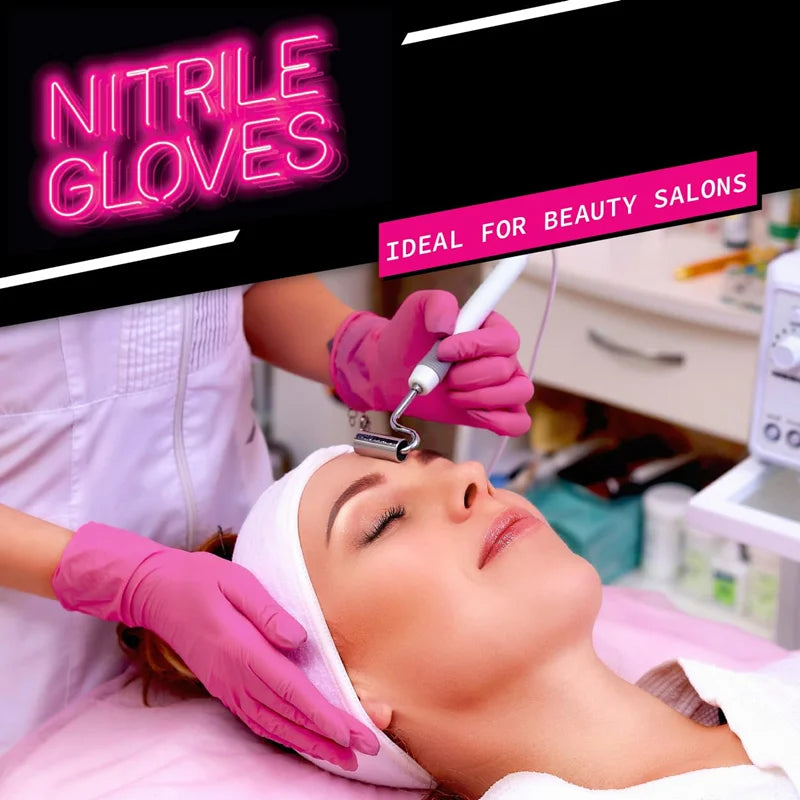 Guantes desechables de nitrilo sin látex para tintes capilares, guantes de limpieza para belleza, tintes capilares y salones de uñas, color rosa polvo, 20, 50 y 100 unidades. 