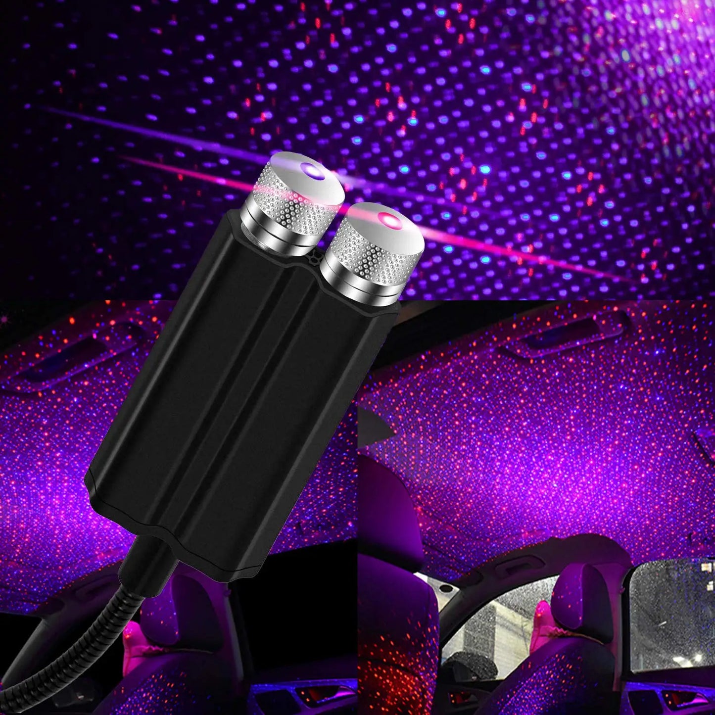 Lámpara de proyección de estrellas USB de 2 cabezales, luces decorativas LED ajustables para decoración de interiores de coche o boda, proyector de techo, luz nocturna 