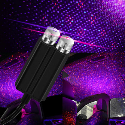 Lámpara de proyección de estrellas USB de 2 cabezales, luces decorativas LED ajustables para decoración de interiores de coche o boda, proyector de techo, luz nocturna 
