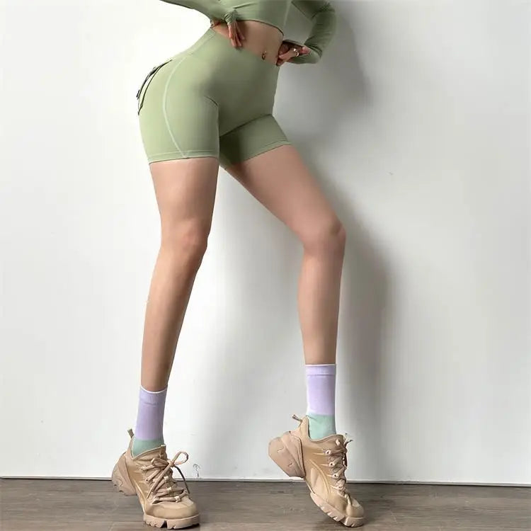 TRY TO BN Women Sport Shorts Pockets Gym Sexy High Waist Workout Push Up Booty Scrunch Biker Shorts Pants Fitness Cycling Tights