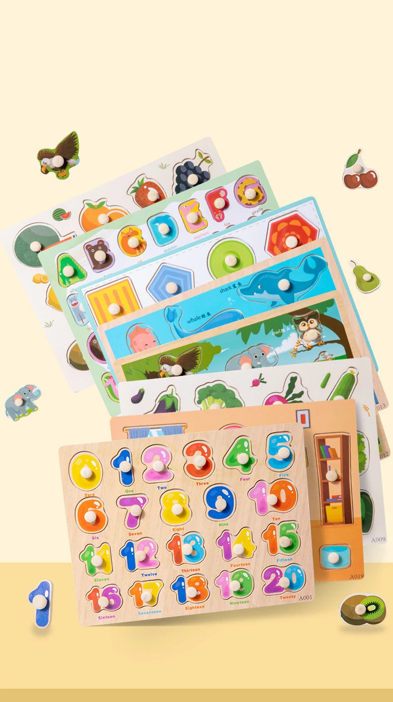 Toddler Wooden Peg 3D Puzzles Kids Toys Alphabet Montessori Education Learning Toys Great Preschool Gift for Girls and Boys