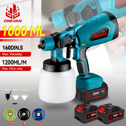 1000ML Electric Spray Gun Cordless Paint Sprayer Auto Furniture Household Sprayer Flow Control Power Tool For 21V 18V Battery