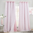 Kids Girls Bedroom Pink Curtains Star Cutout Blackout with White Sheer Pastel Nursery Window Curtain Panels for Living Room Home