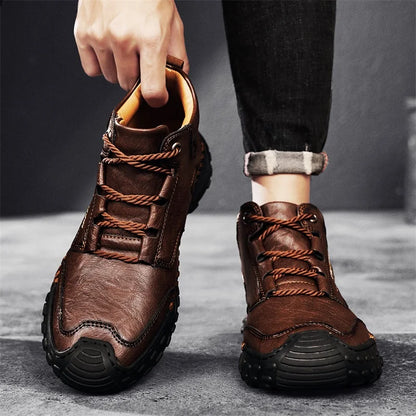 Zapatillas informales de cuero vulcanizado de alta calidad para hombre, zapatos planos de diseño, cómodos, antideslizantes, para caminar, correr y trotar, 2024