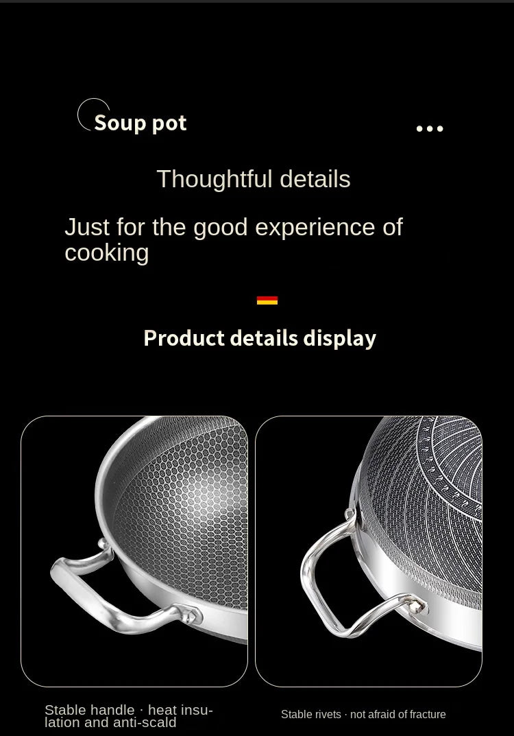 32cm 304 Stainless Steel Frying Pan Food Grade Non-Stick Pan Honeycomb Pot Bottom Induction Cooker Gas Stove General Wok
