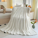 1 Pc Luxury Faux Rabbit Fur Throw Blanket Soft Warm White Striped Fluffy Blankets for Sofa Office Naps Single Double Plush Plaid