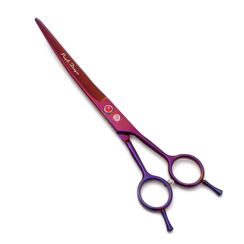 Tijeras de peluquería canina Purple Dragon de 6,5" y 7" de acero inoxidable, curvadas hacia arriba, profesionales para mascotas, tijeras de entresacar, Z3002