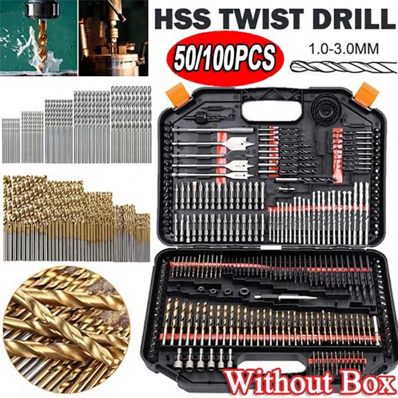 100pcs/50pcs New Twist Drill Bit Set Titanium Hex Shank HSS Drill Impact Driver Power Tool Drilling Tool Set 1/1.5/2/2.5/3mm